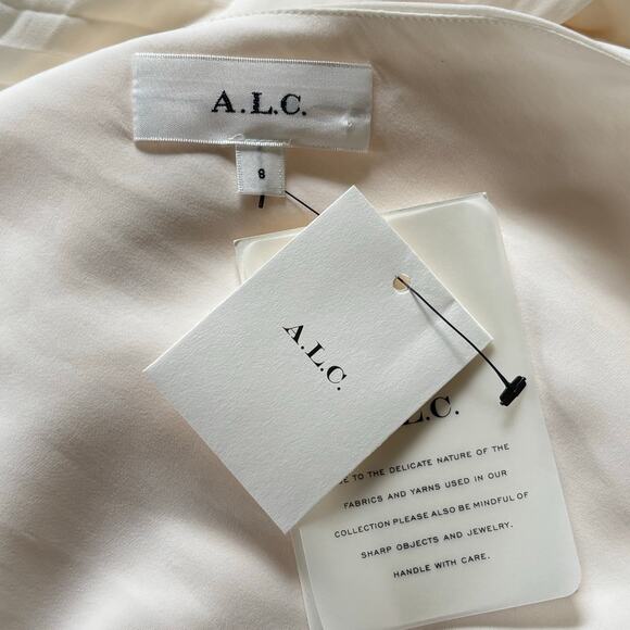 A.L.C. Dahlia Dress One Shoulder Whisper White Cutout Pleated Crepe Maxi Size 8 - Picture 9 of 12